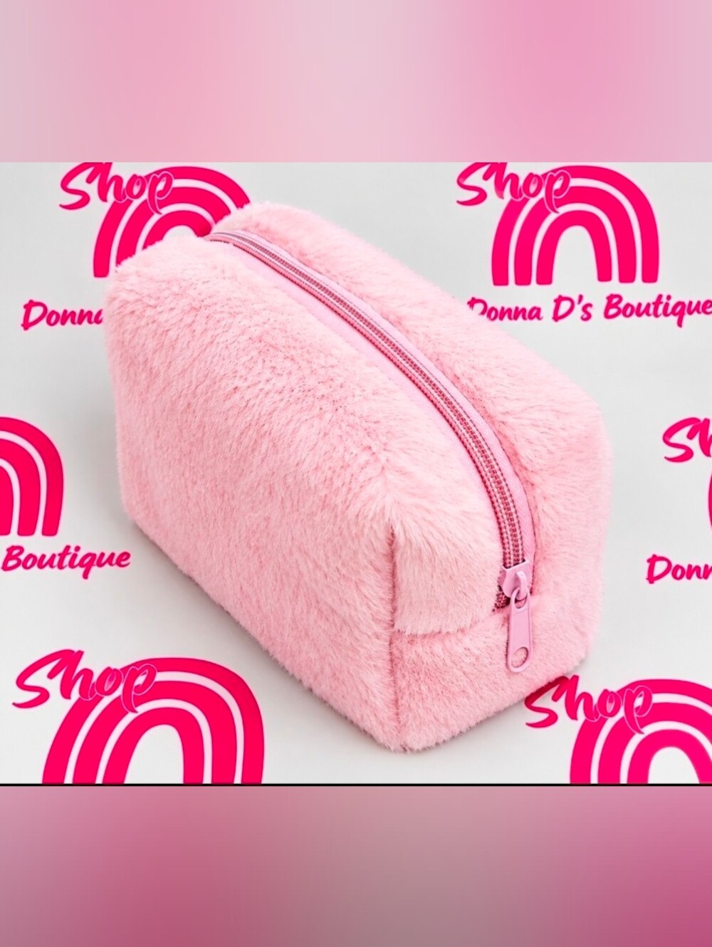 Plush Pink Faux-Fur Zip Pouch